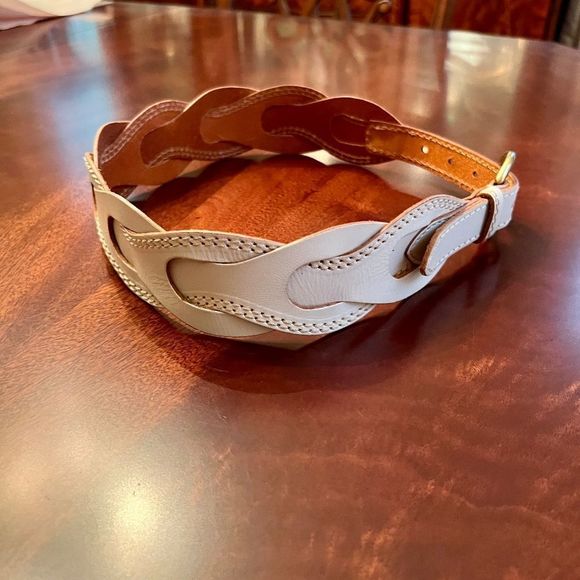 NWOT Women's Linea Pelle Ivory Off White Beige Woven Leather Belt Size SMALL - Picture 3 of 4